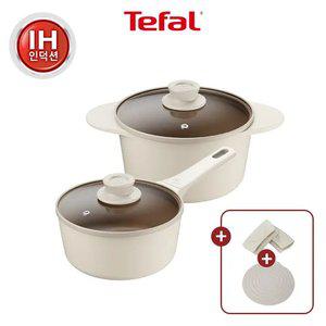 [테팔] 세라믹 인덕션 주물 아이콘 오트 밀크 냄비 2종(양수18+양수20)+실리콘 손잡이