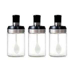 스푼일체형 양념통 3개 세트 내열유리 조미료통 양념병