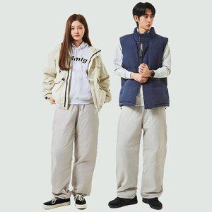 [1장+1장] 방한 와이드 패딩바지 남녀공용 겨울 양털 보온 방수 빅사이즈 와이드팬츠