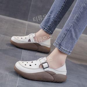 여성용 메쉬 통굽 펀칭 샌들 쾌적한 착용감뛰어난 핏감 빈티지 플랫폼 샌들 티류으스