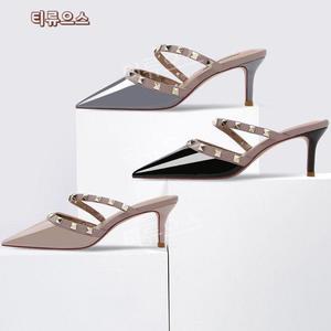 발편한 스트랩 구두 스틸레토 샌들 여성 뮬 힐 슬리퍼 여름 락스터드 티류으스