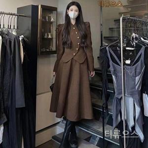 가을 겨울 여성세트 정장세트 코트 자켓 롱스커트 점퍼 투피스 빅사이즈 데님 패션 티