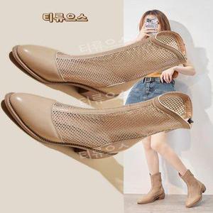 여름 부츠 여성 숏 통기성 메시 망사 지퍼 미드 힐 티류으스