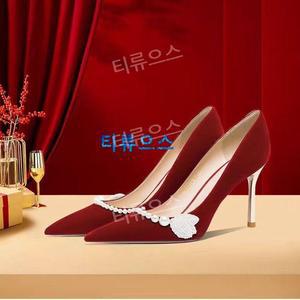 빨간색하이힐 여성 심플 펌프스 행사 베이직 빅사이즈 레드 가보시 무대 구두 스틸레토