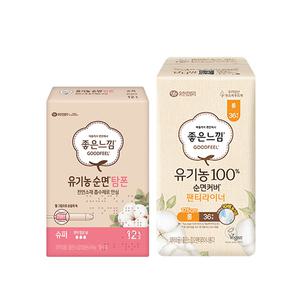 좋은느낌 유기농 순면커버 팬티라이너 롱, 36매, 1개+ 탐폰 슈퍼, 12매, 1개