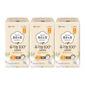 좋은느낌 유기농 순면커버 팬티라이너 롱, 36매, 3개