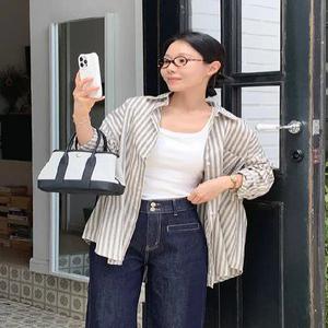 차코니 스트라이프 포켓 오버핏 셔츠 (one color)