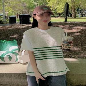 캠튼 루즈 단가라 니트 조끼 (2color)