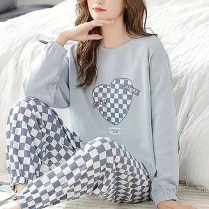 쉬블림로브 (긴팔+긴바지) 여성 체크 홈웨어 파자마 잠옷 세트 GWD0626