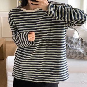 애니 배색 스트라이프 루즈핏 긴팔 (4color)