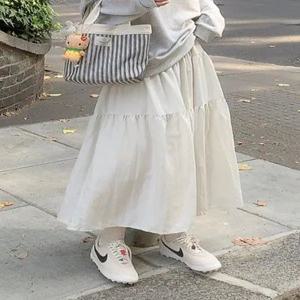 더블드 캉캉 플레어 밴딩 롱 스커트 (2color)