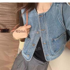 여성청조끼 크롭청조끼 조끼 여성 레이어드 민소매 데님 여름 티류으스