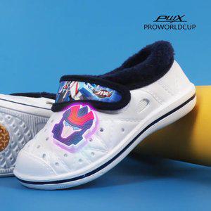 [PWX]프로월드컵키즈 헬로카봇 네즈털 라이팅 논슬립 털실내화(BU)