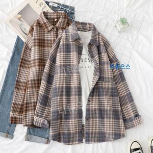 루즈핏 체크 남방 셔츠 빈티지 가을 겨울 모직 티류으스