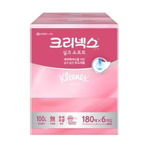 크리넥스 실크 소프트 미용티슈 2겹, 180매, 6입, 1개