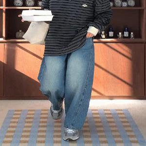 53207 절개 워싱 배기핏 데님 (2color) 히든밴딩