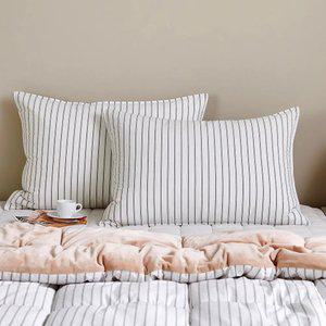 [모던하우스] 퓨어코튼 60수 고밀도면 베개커버 50x70 아이보리 스트라이프