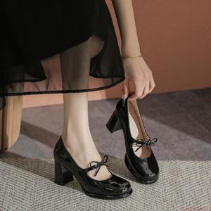 케슬라 여성 로퍼 구두 나비리본 메리제인 슈즈 클래식 베이직 하이힐 7cm