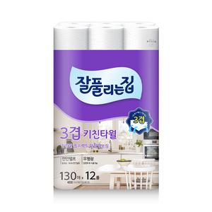 잘풀리는집 3겹 키친타월 130매, 12롤, 1개