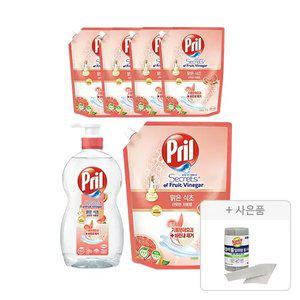 프릴 맑은식초 자몽 용기, 700ml, 1개 + 리필, 1L, 5개  + 증정 (버블버블 일회용 롤