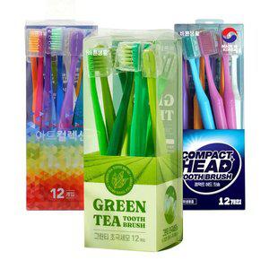 바른생활 그린티 초극세모 칫솔 12입, 1개 + 아트컬렉션 칫솔 12입, 1개+콤팩트케어 칫