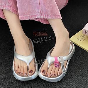 은색 굽있는 실버쪼리 플립플랍 조리 여성 티류으스