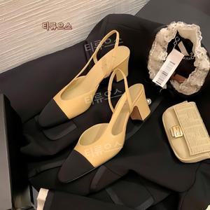 여성 신발 배색 슬링백 슬링백구두 힐 양가죽 투톤 티류으스