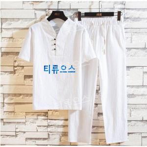 남자 모시옷 여름 계량 세트 남방 생활 중년 모시 반소매 반팔 삼베 개량 티류으스