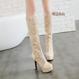 여름 롱부츠 메쉬 펀칭 시스루 우먼 통굽 하이힐 오즈웨어 티류으스