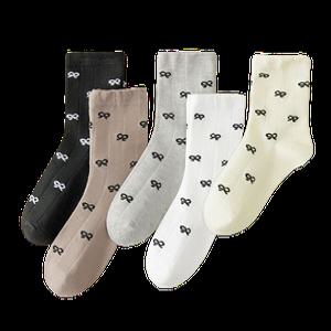 리본마치 패턴 여성 데일리 중목 패션 양말 고탄력 밴딩 베이직 양말 세트(10켤레)