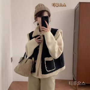 카라 무스탕 조끼 여성 양털 빅사이즈 가을 숏 티류으스