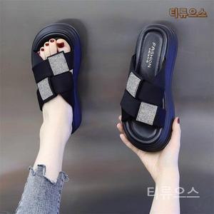 여성 통굽 큐빅 슬리퍼 여성키높이슬리퍼 8cm 티류으스