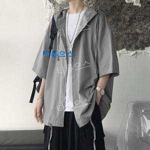 티류으스 반팔 빅사이즈 슈트 집업 잠바 오버핏 바람막이 남성 봄 후드