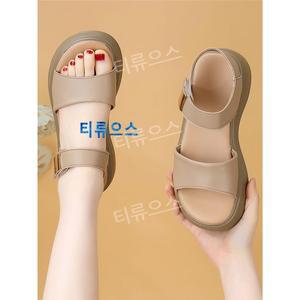 티류으스 여름 여자 샌들 아웃도 천연가죽 로마네스크 미니멀리즘 패션 통굽