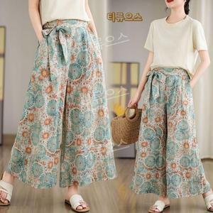 트로피컬 와이드 팬츠 여성 허리밴딩 여름 캐주얼 바지 티류으스