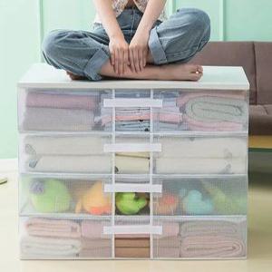 다용도 숨은공간 접이식 폴딩 수납형 리빙박스 실용적 침대밑 짜투리 공간 투명 옷 보