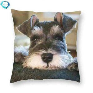 미니어처 슈나우저 강아지 귀여운 베개 커버 양면 인쇄 동물 쿠션 거실용 홈 데코