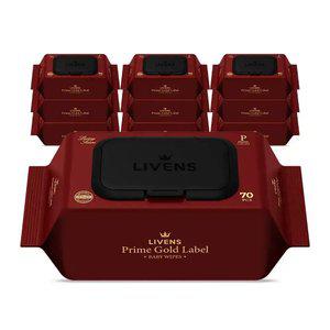 리벤스 프라임 골드라벨 도톰한 엠보싱 아기 물티슈 캡형 70매 * 10팩