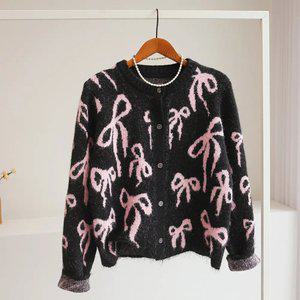 [잇수다] 몬델시 리본 패턴 루즈핏 라운드 니트 가디건