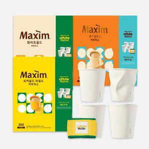 맥심 모카골드/화이트골드 커피믹스 200T+MCTI컵 4종 1개 랜덤 [슈프림/심플라떼/디카