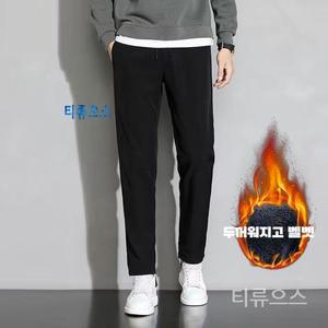 블랙 라벨 기모 두꺼운 보온 스트레이트 캐주얼 팬츠 남자 기모 바지 가을겨울 기모 비
