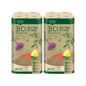 코디 아름드리 기름먹는 UKP 키친타월, 140매, 8롤, 2개