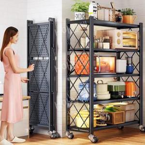 다용도 주방 접이식 수납장 이동식 철제 선반 / 3단 기타주방잡화