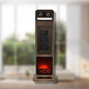 겨울 가정용 타워형 난방기 온도 조절 전기 안전 PTC 히터 온풍기 스토브 벽난로 디자