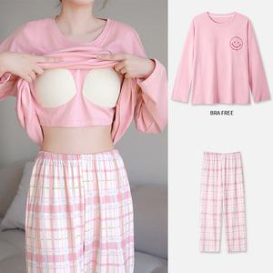 쉬블림로브 (긴팔+긴바지) 여성 패턴 캡 홈웨어 파자마 잠옷 세트 GWD0682