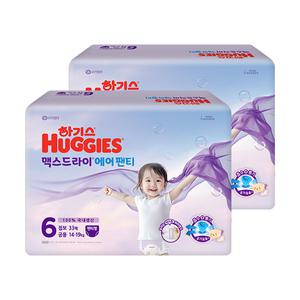 하기스 2025 맥스드라이 에어팬티 6단계 공용, 33매, 2팩, 1개 (66매)