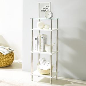 KM-S3504 스텐 미드센츄리 모듈 화이트 4단 선반 코너 인테리어 수납 장식장