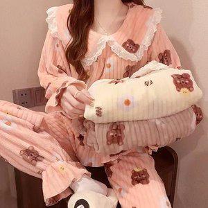 쉬블림로브 (상의+하의) 여성 극세사 패턴 수면잠옷 GWD0330