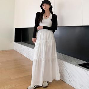 여성 데일리 하이웨스트 플레어 A라인 롱 스커트 심플 셔링 밴딩 와이드 스커트 롱치마