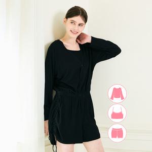 베이직엘르 여성인 블랙 일체형 커버업 비치웨어 세트 BEL-Y204K